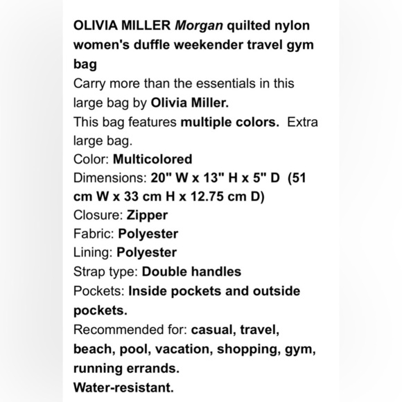 Olivia Miller Rainbow Tote,quilted,hand & crossbody strap,zip top,water resist - Picture 11 of 11